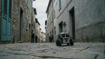 The medieval streets of Peccioli, Italy, where DustBot prototypes were first tested