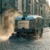 DustClean autonomous street sweeping robot with rotating brushes