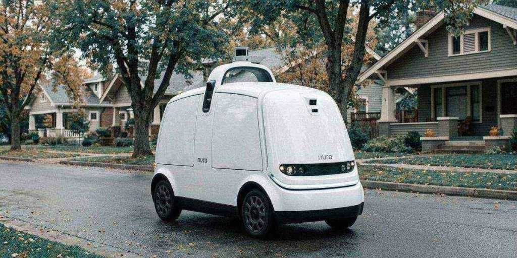 Nuro autonomous delivery vehicle on a suburban road